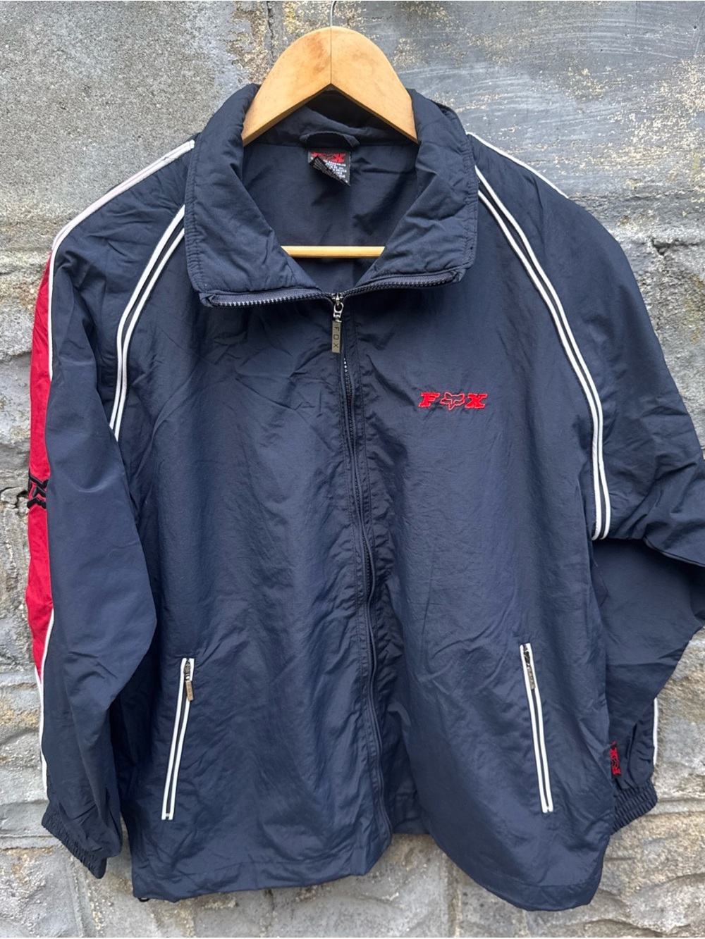 Vintage 90s Fox Racing Windbreaker Jacket Blue Mens M Y2K Bmx Moto Cross 2000s